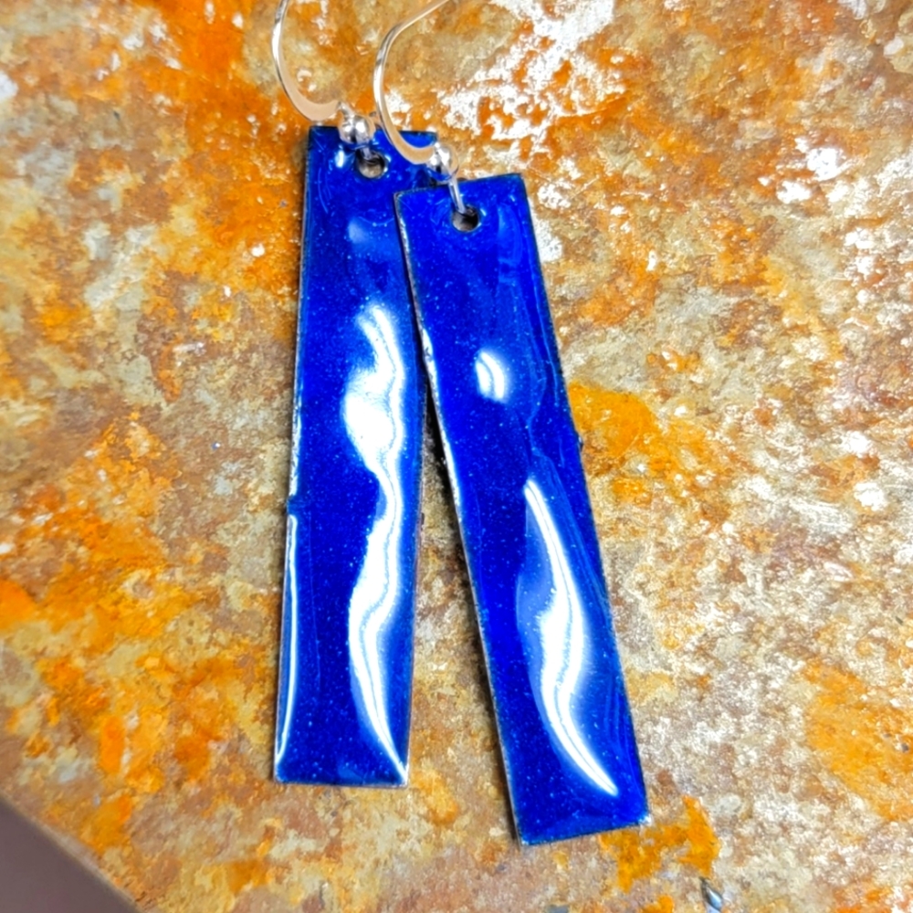 Cobalt Blue Enamel Drop Earrings